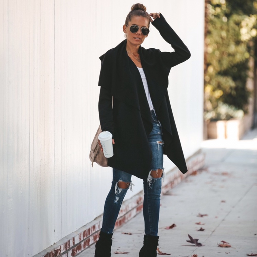 Keep Up Pocketed Drape Coatigan Black XS